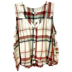 True Craft XL Tank Top Plaid Button Front Sleeveless Western Cowgirl Country 885